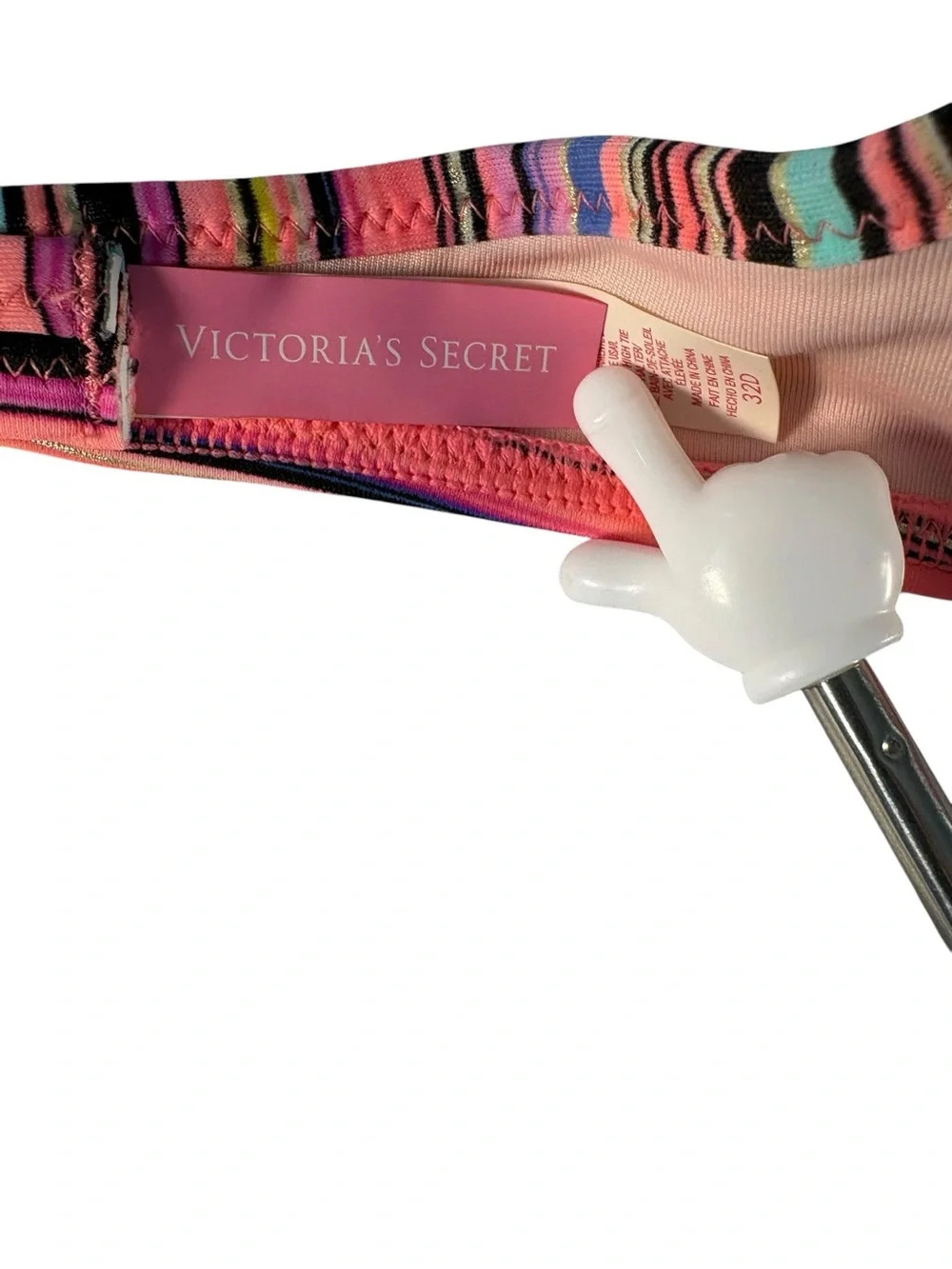Victoria’s Secret The Fabulous Bikini Top 32D Striped Push Up Halter Y2K